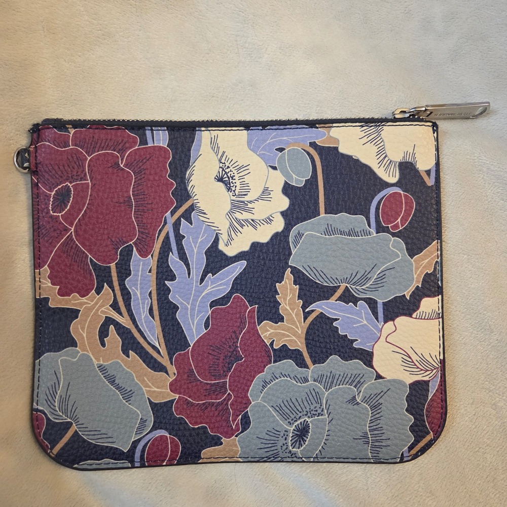 Steve Madden Navy Floral Poppy Pouch Faux Leather Zipper Cosmetic Bag Accessory